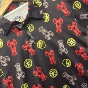 Proud 90 Golf Polo Shirt Mens Small Black Neon Lobster Lemon Performance Stretch